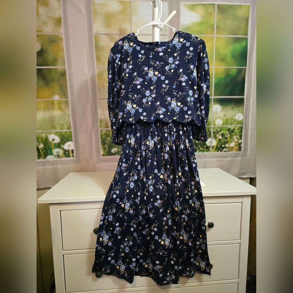 Vintage Floral 2-Piece Dress & Jacket Set – Size XL – Made in USA